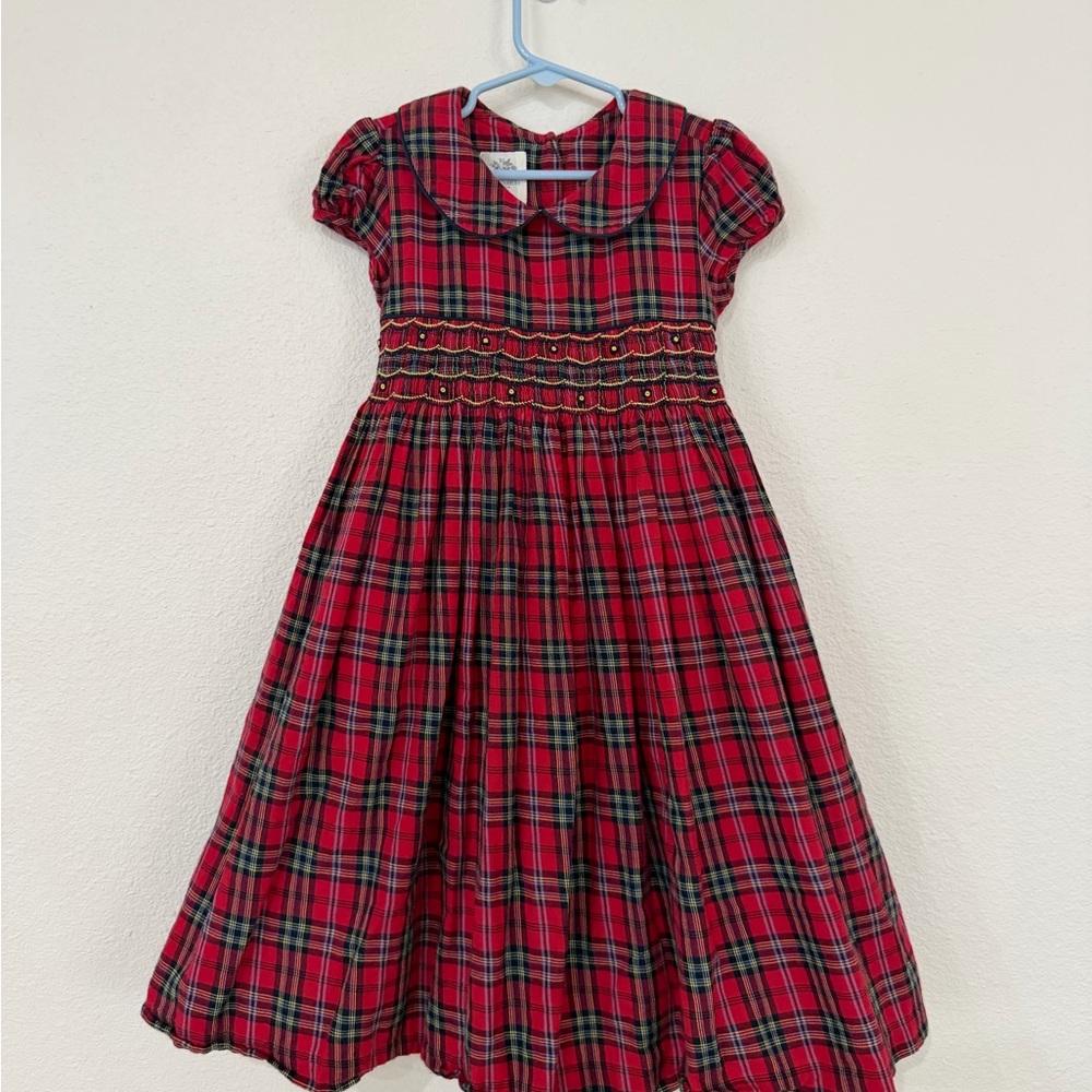 Red Plaid Girls' Formal Dress with Peter Pan Collar